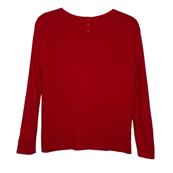 Talbots Cherry Red Round Neck Cable Knit Long Sleeve Sweater Sz LP - Picture 2 of 7